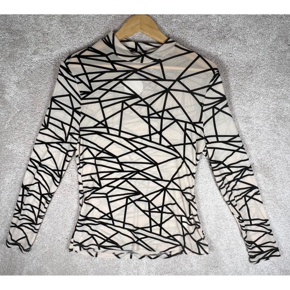 NWT SweatyRocks Women's L Geometric Mock Neck Long Sleeve Mesh See Through Top - Picture 1 of 7